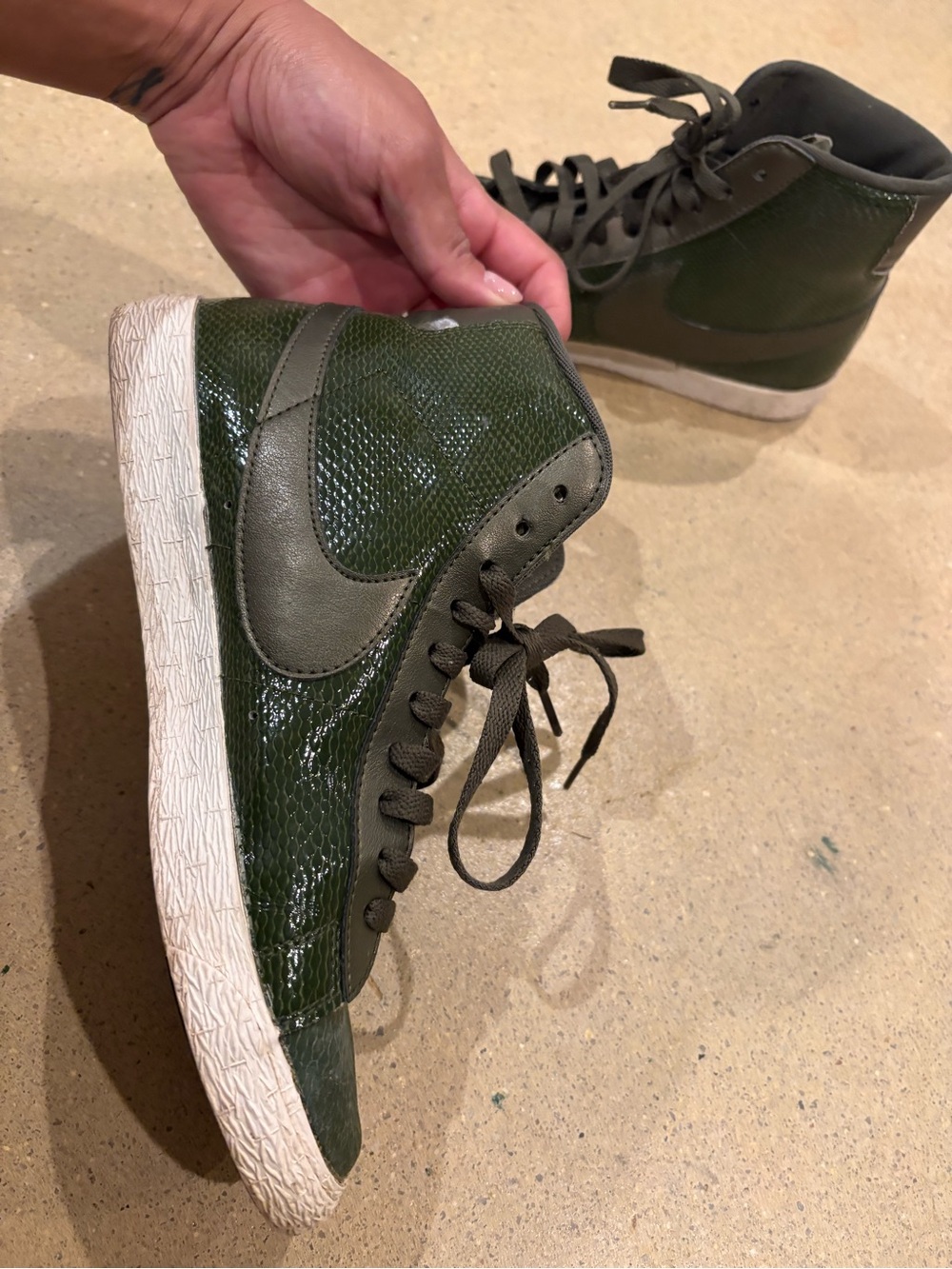 Nike Olive Green High-Top Sneakers with White Sole